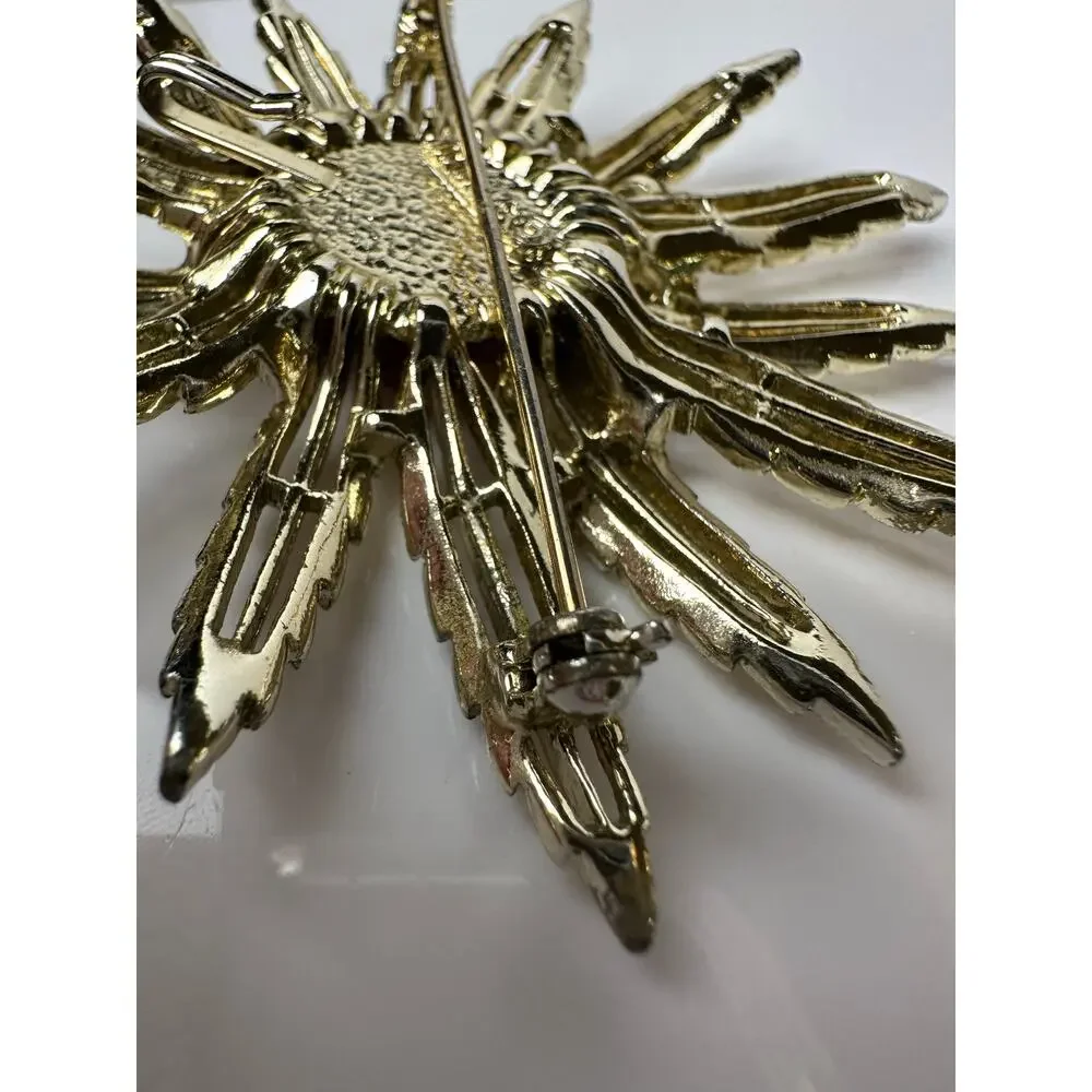 Vintage Sarah Coventry Large Floral Sunflower Brooch Burst 2.5